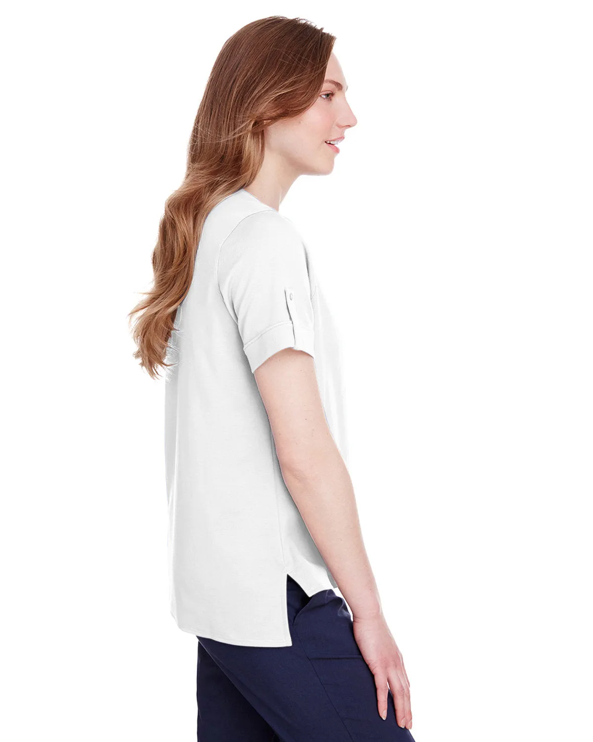 Devon & Jones Ladies' CrownLux Performance™ Plaited Rolled-Sleeve Top