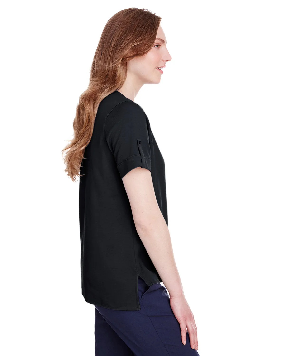 Devon & Jones Ladies' CrownLux Performance™ Plaited Rolled-Sleeve Top