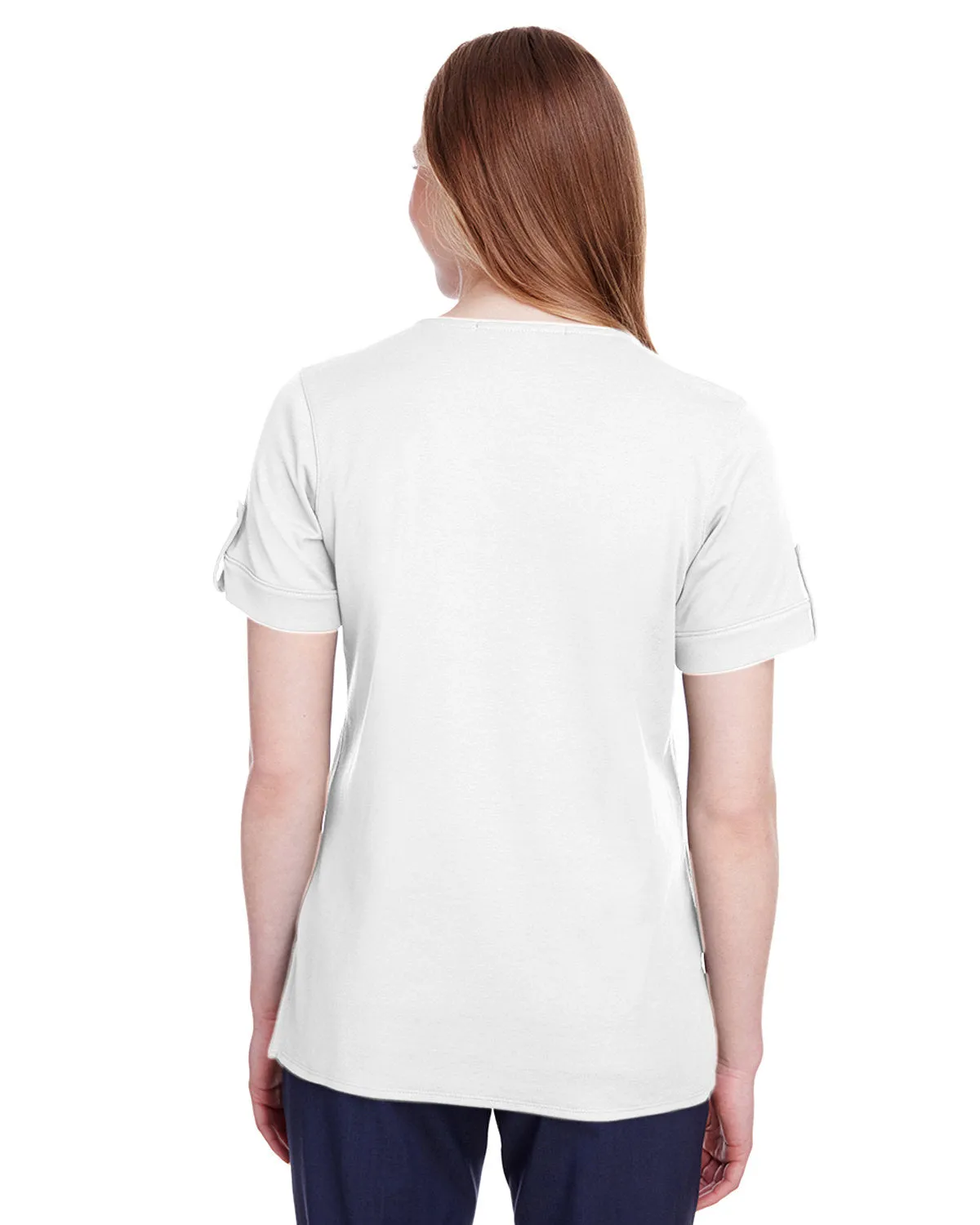 Devon & Jones Ladies' CrownLux Performance™ Plaited Rolled-Sleeve Top