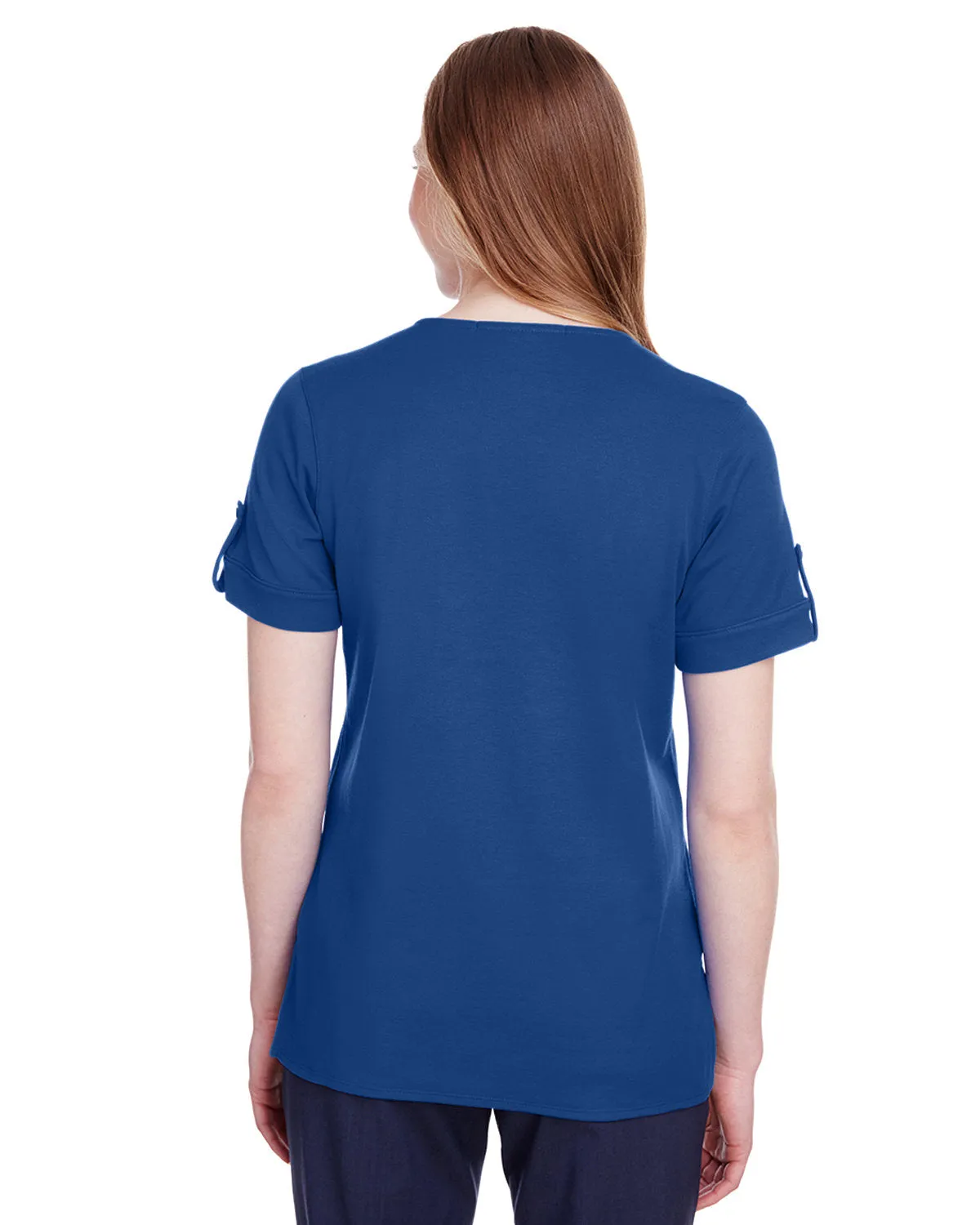 Devon & Jones Ladies' CrownLux Performance™ Plaited Rolled-Sleeve Top