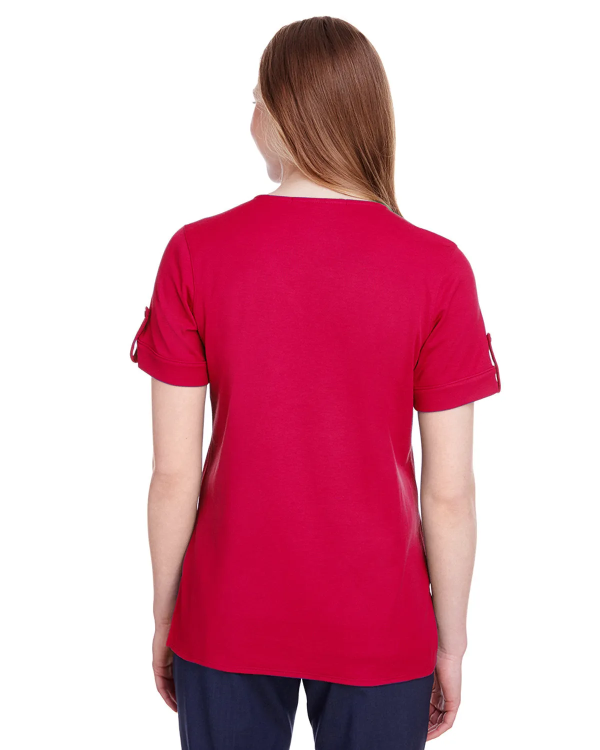 Devon & Jones Ladies' CrownLux Performance™ Plaited Rolled-Sleeve Top