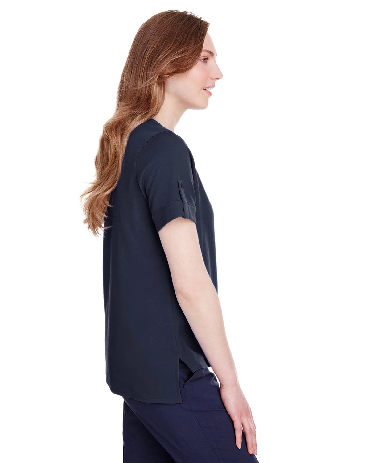 Devon & Jones Ladies' CrownLux Performance™ Plaited Rolled-Sleeve Top