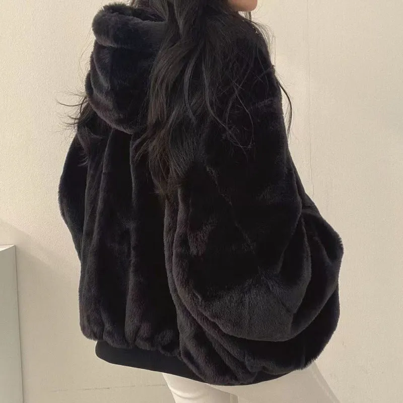 Fashionkova outfit inspo Fleece-lined Thickened Double-Sided Lamb Wool Cotton-Padded Coat Women's Coat Winter and Autumn New Loose Hooded Cotton-Padded Coat Top