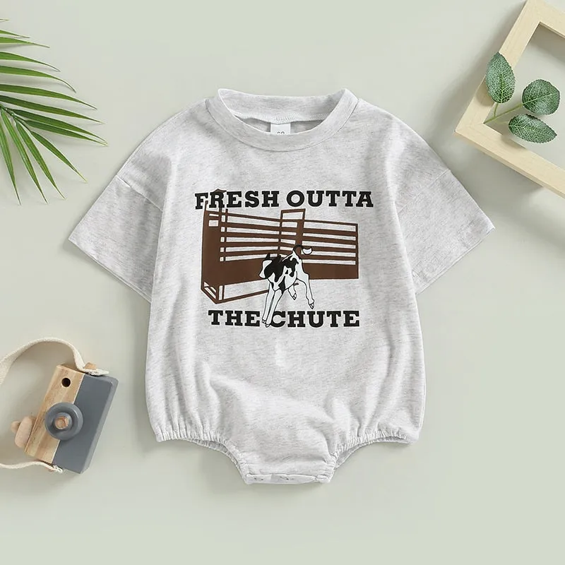 Fresh Of The Chute - Trendy Oversize Cowboy Tee Romper Suit - Grey