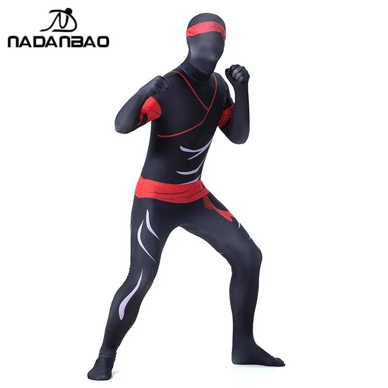 Funny Halloween Cosplay Adult Catsuits Ninja Print One-piece Suits Breathable Bodycon Jumpsuit
