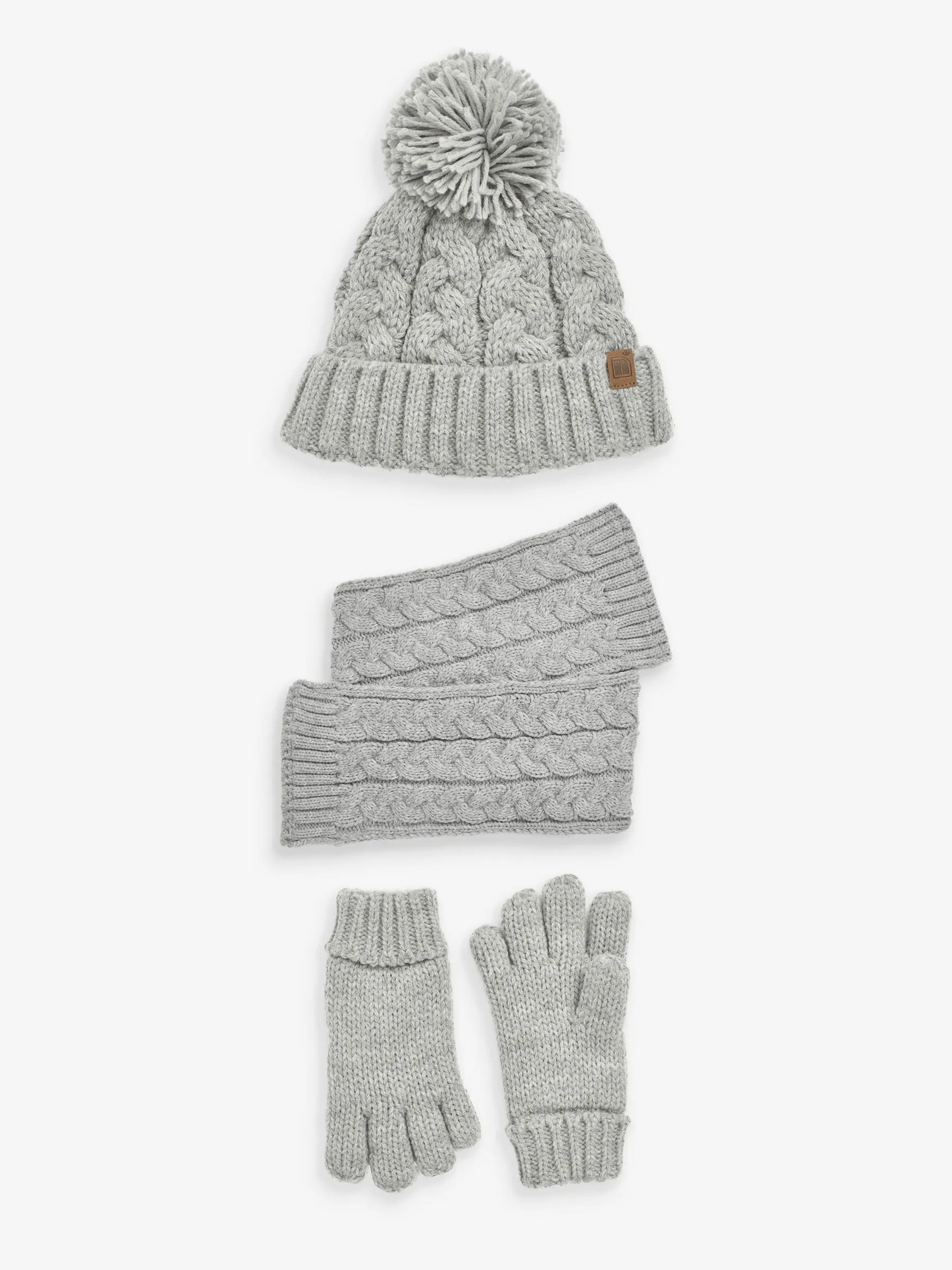 Grey Knitted Hat, Gloves and Scarf 3 Piece Set (3-16yrs)