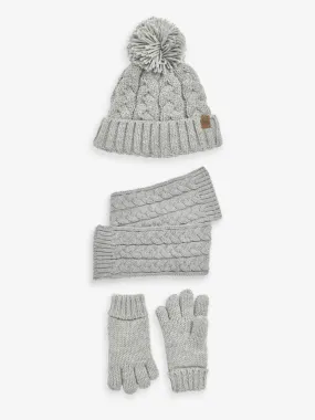 Grey Knitted Hat, Gloves and Scarf 3 Piece Set (3-16yrs)