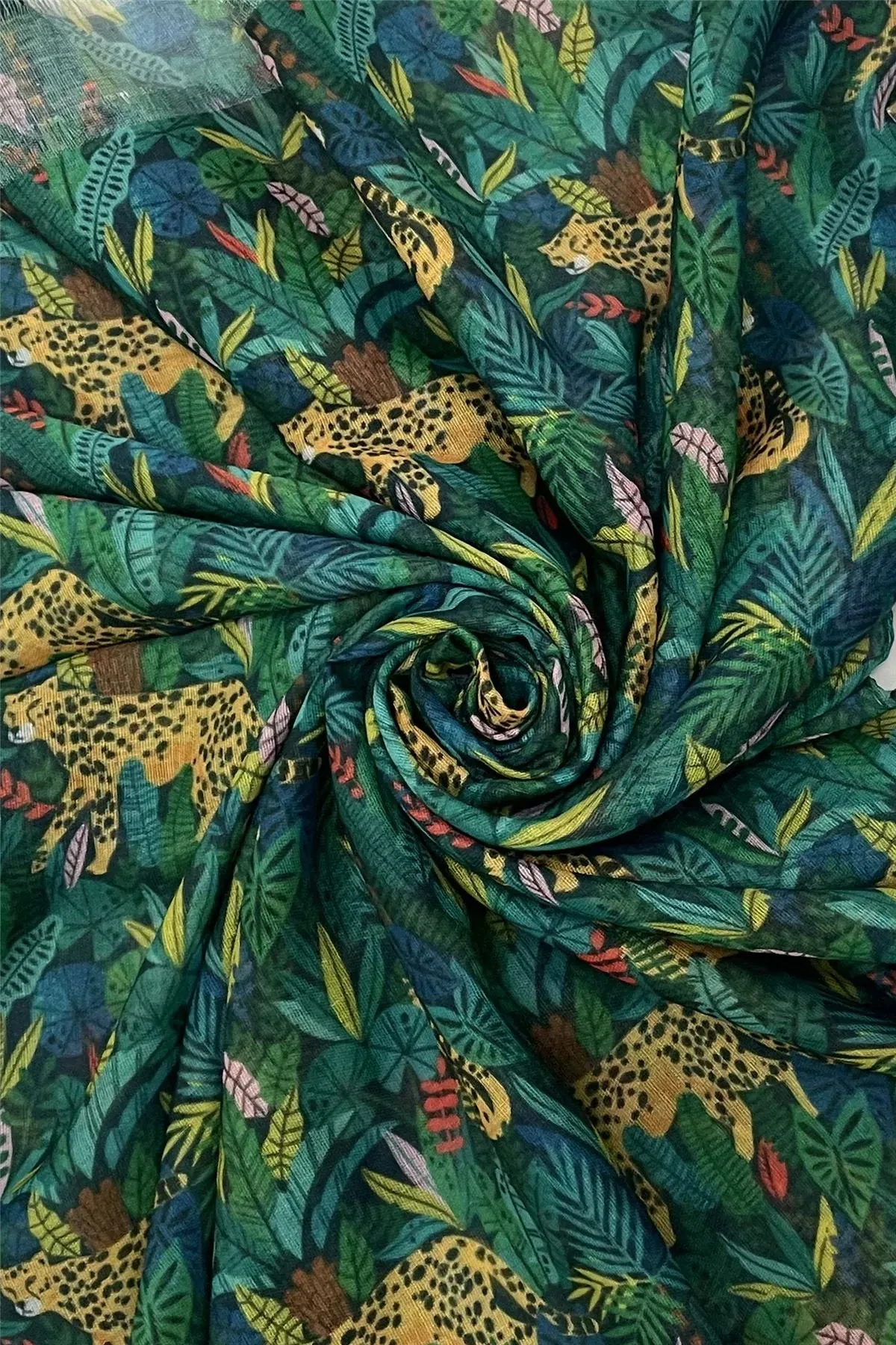 Hidden Cheetah Print Scarf with Frayed Edge - Green