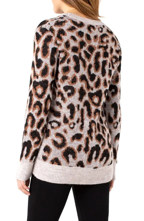 High Low Crew Neck Sweater - Leopard