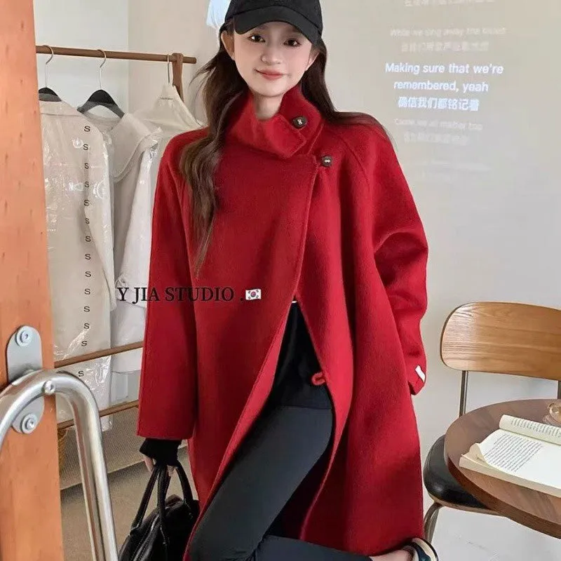 Joskaa construction worker costume Factory Big Promotion New Year Battle Robe Super Long Stand Collar Cashmere Coat Thickened Design Wool Coat Maillard Series