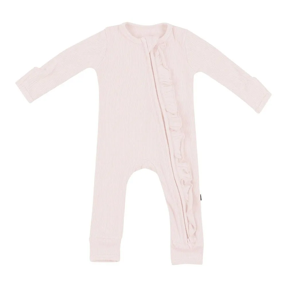 Kyte Bamboo Ribbed Ruffle Zippered Romper