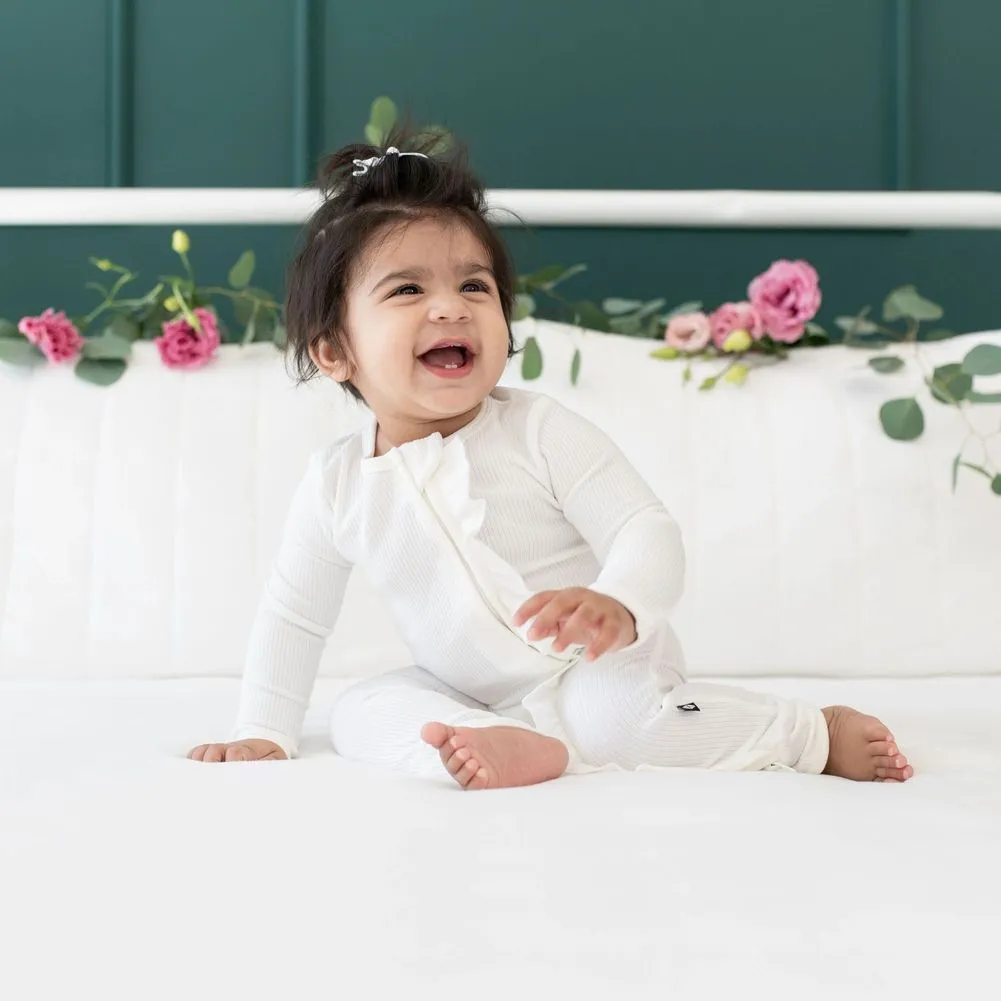 Kyte Bamboo Ribbed Ruffle Zippered Romper