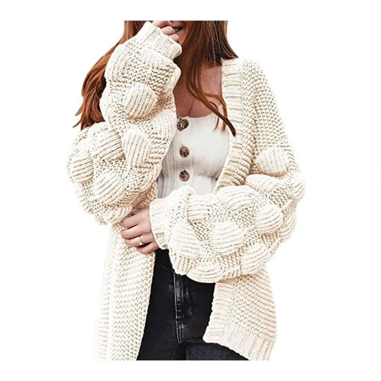 Lanfubeisi 90s fashion Lantern Sleeve plus Size Sweater Women's Coat Autumn and Winter New Loose Thick Wool Knitted Cardigan
