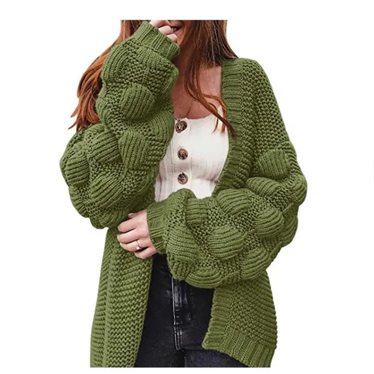 Lanfubeisi 90s fashion Lantern Sleeve plus Size Sweater Women's Coat Autumn and Winter New Loose Thick Wool Knitted Cardigan