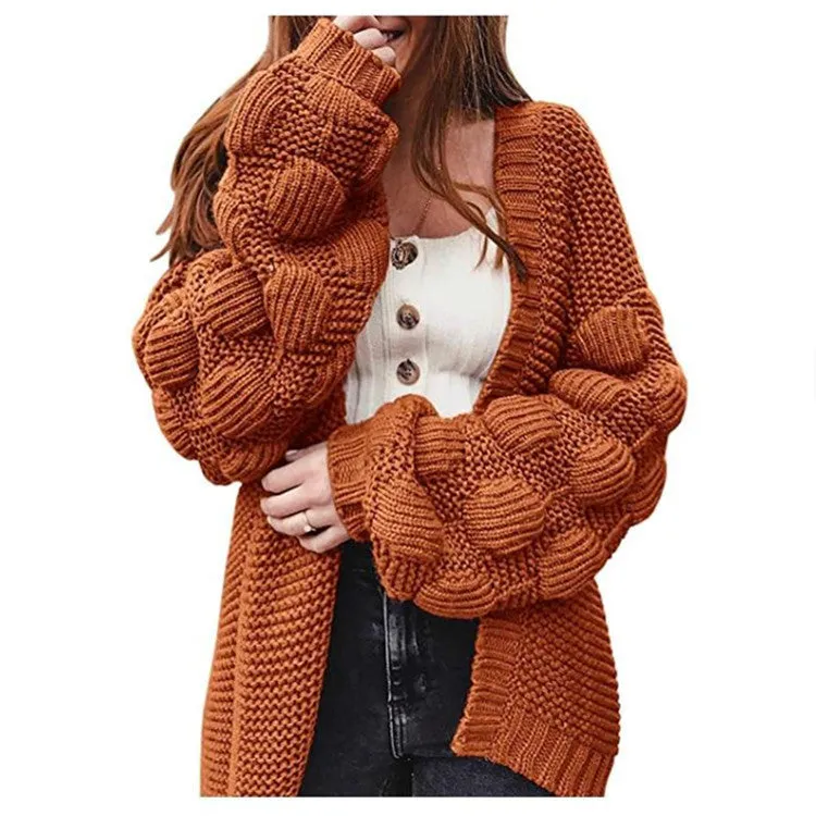 Lanfubeisi 90s fashion Lantern Sleeve plus Size Sweater Women's Coat Autumn and Winter New Loose Thick Wool Knitted Cardigan