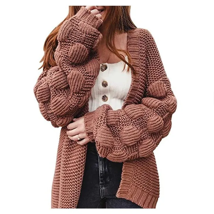 Lanfubeisi 90s fashion Lantern Sleeve plus Size Sweater Women's Coat Autumn and Winter New Loose Thick Wool Knitted Cardigan