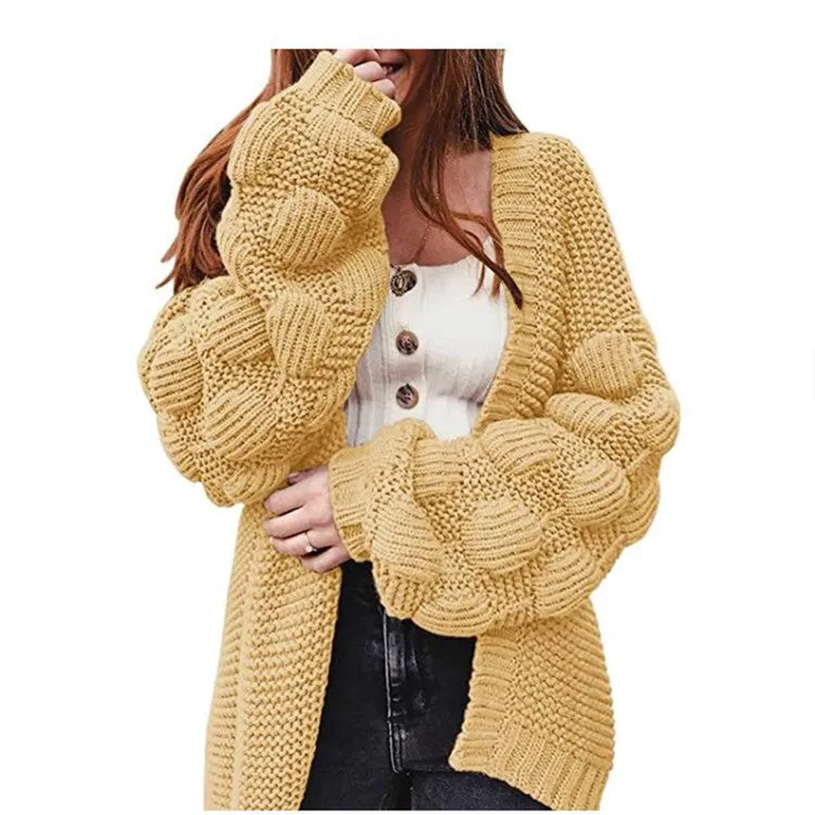Lanfubeisi 90s fashion Lantern Sleeve plus Size Sweater Women's Coat Autumn and Winter New Loose Thick Wool Knitted Cardigan