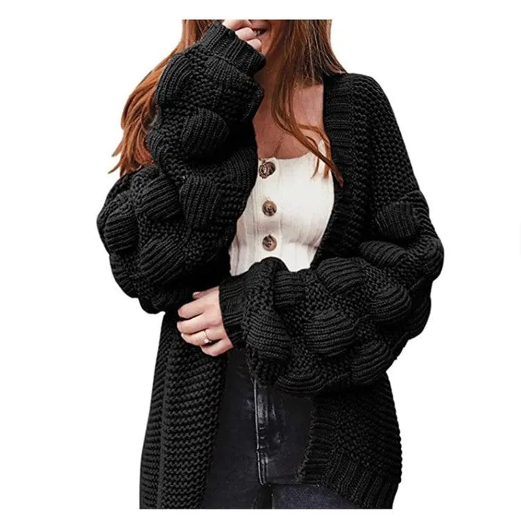 Lanfubeisi 90s fashion Lantern Sleeve plus Size Sweater Women's Coat Autumn and Winter New Loose Thick Wool Knitted Cardigan