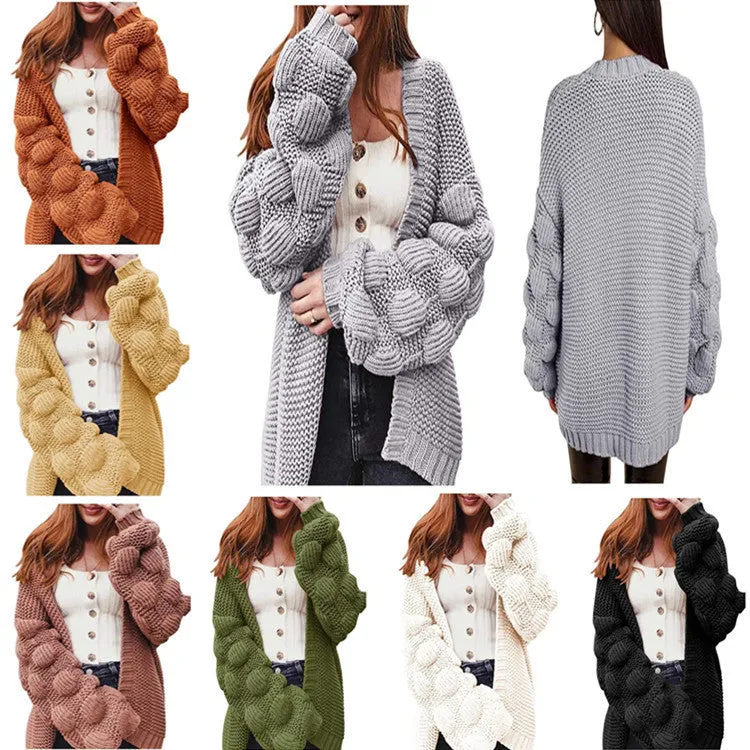 Lanfubeisi 90s fashion Lantern Sleeve plus Size Sweater Women's Coat Autumn and Winter New Loose Thick Wool Knitted Cardigan
