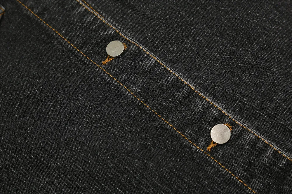 Letter Shaped and Leopard Patchwork Denim Jacket