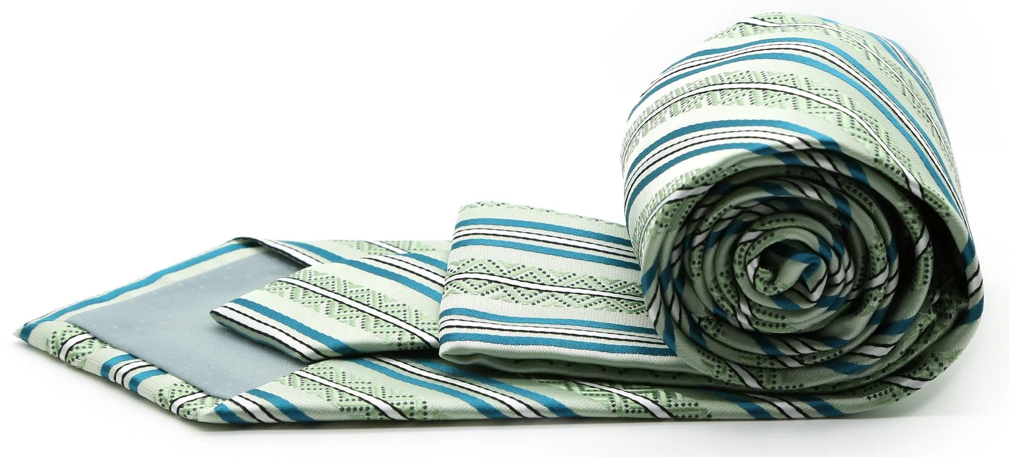 Mens Dads Classic Green Striped Pattern Business Casual Necktie & Hanky Set H-10