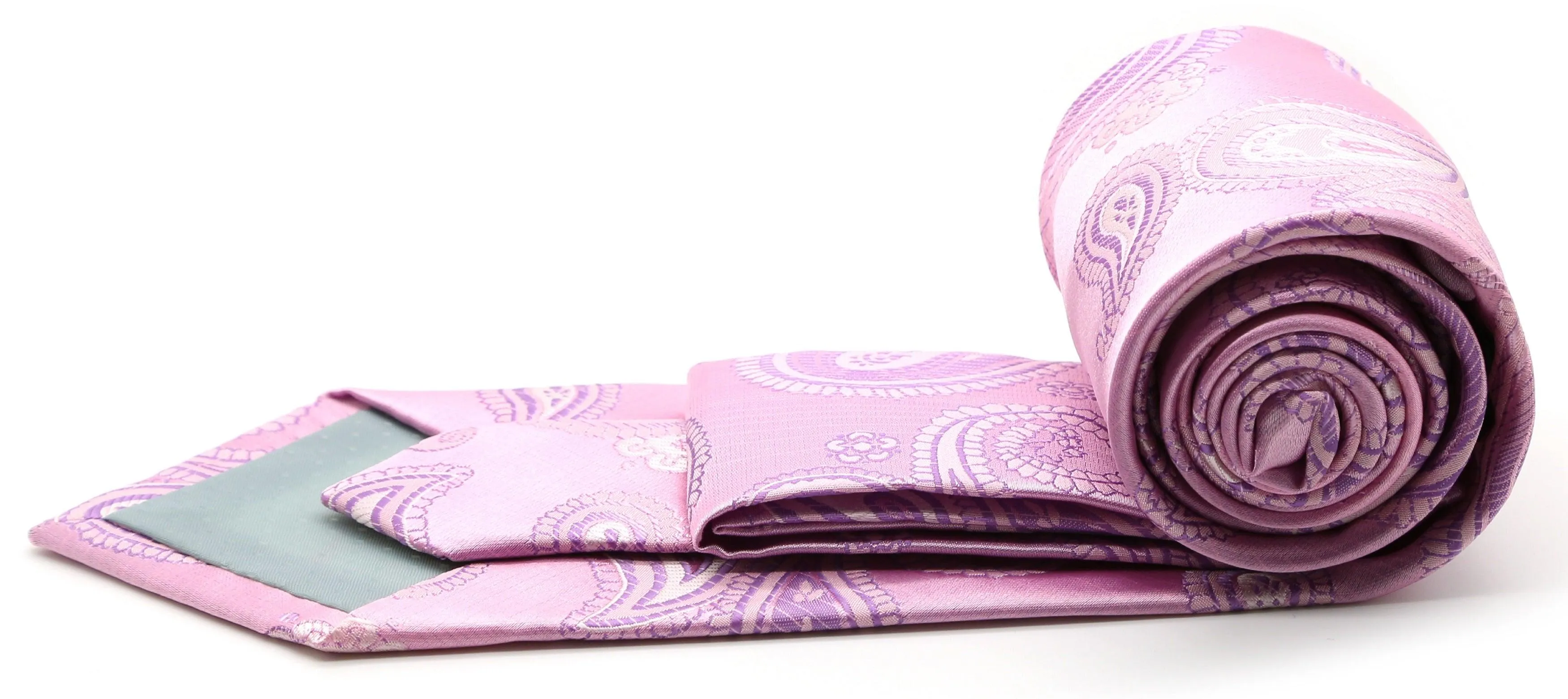 Mens Dads Classic Pink Paisley Pattern Business Casual Necktie & Hanky Set HO-7