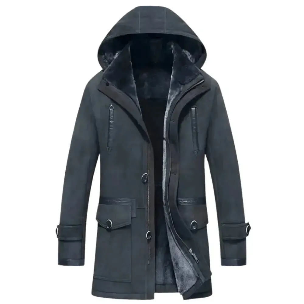 Men's Hooded Shearling Fur Coat – Warm & Stylish Winter Jacket