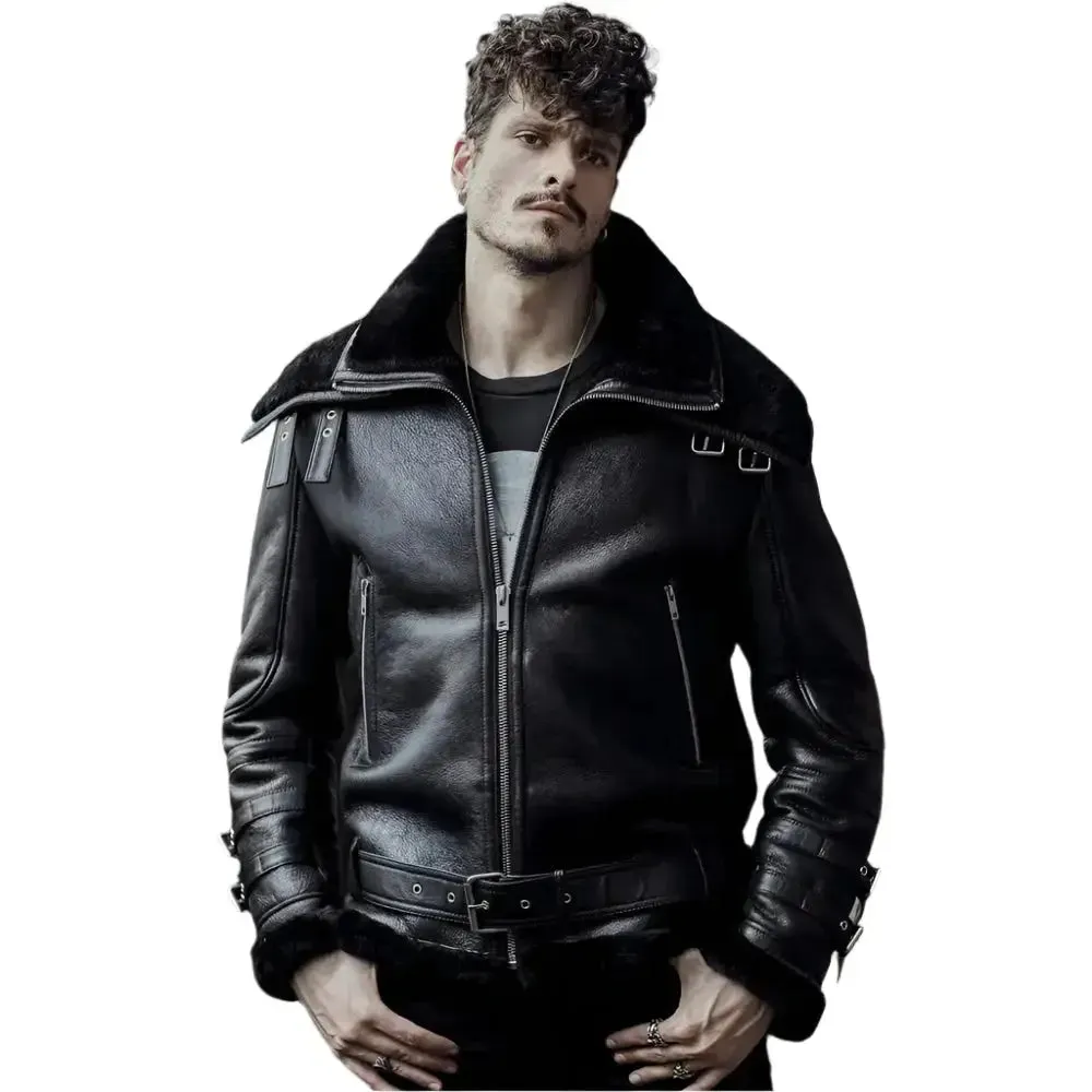Men's Shearling Aviator B3 Flying Jacket - Pilot Coat Style