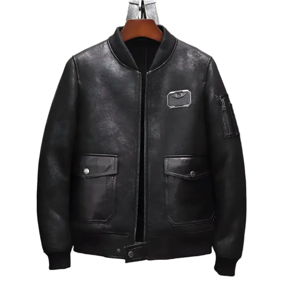 Men's Sheepskin Shearling Motorcycle Jacket – A2 Airforce Flight Style