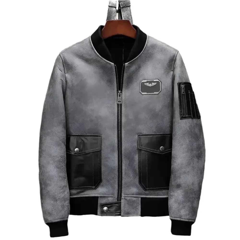 Men's Sheepskin Shearling Motorcycle Jacket – A2 Airforce Flight Style