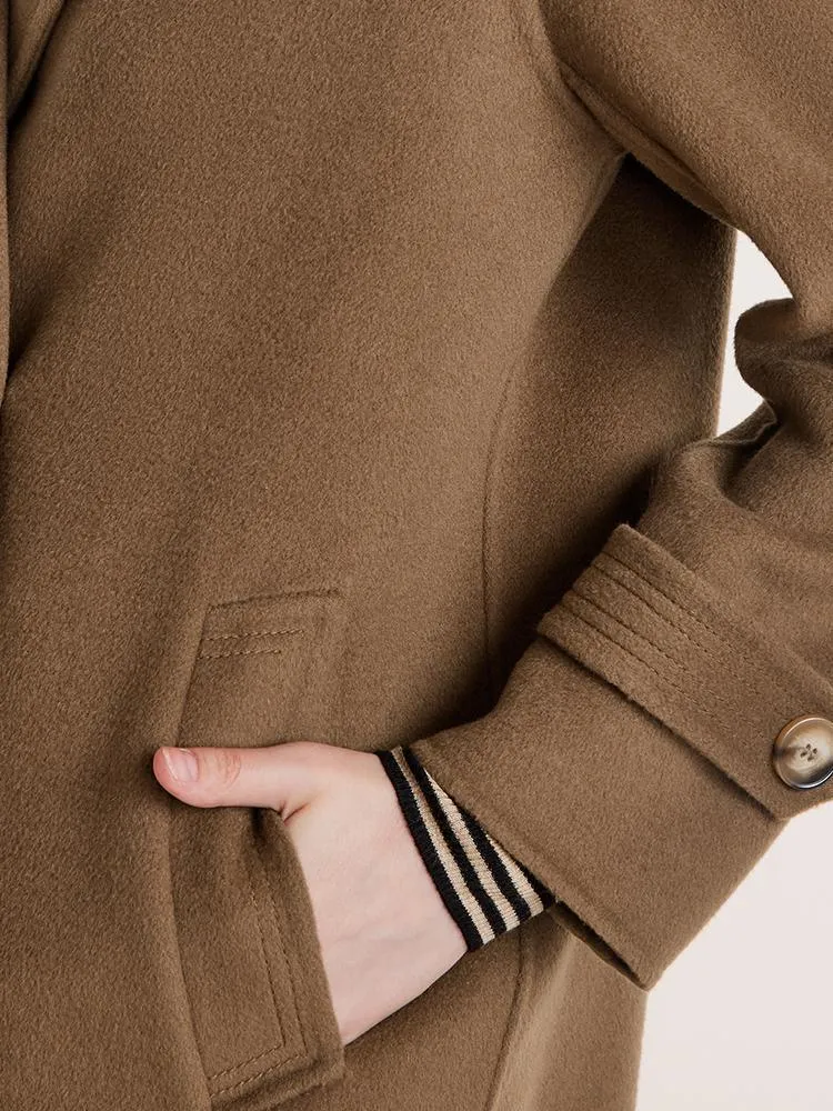 Mid-Length Notched Lapel Double-Faced Wool Coat