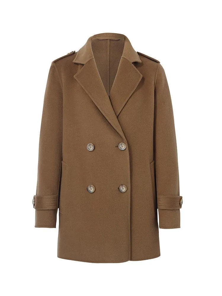 Mid-Length Notched Lapel Double-Faced Wool Coat