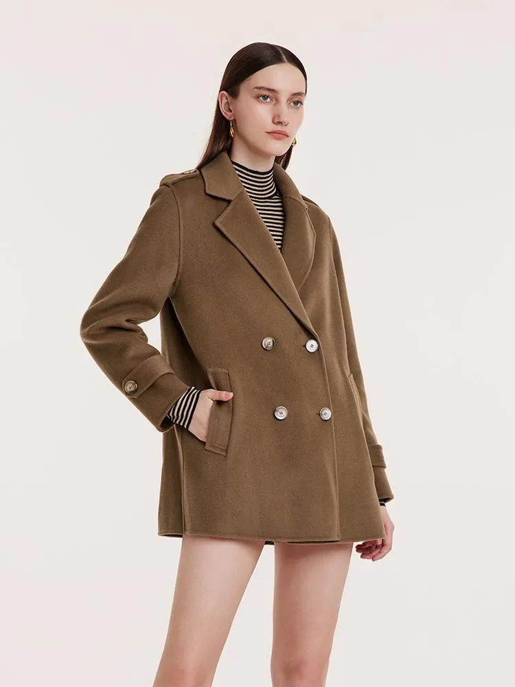 Mid-Length Notched Lapel Double-Faced Wool Coat
