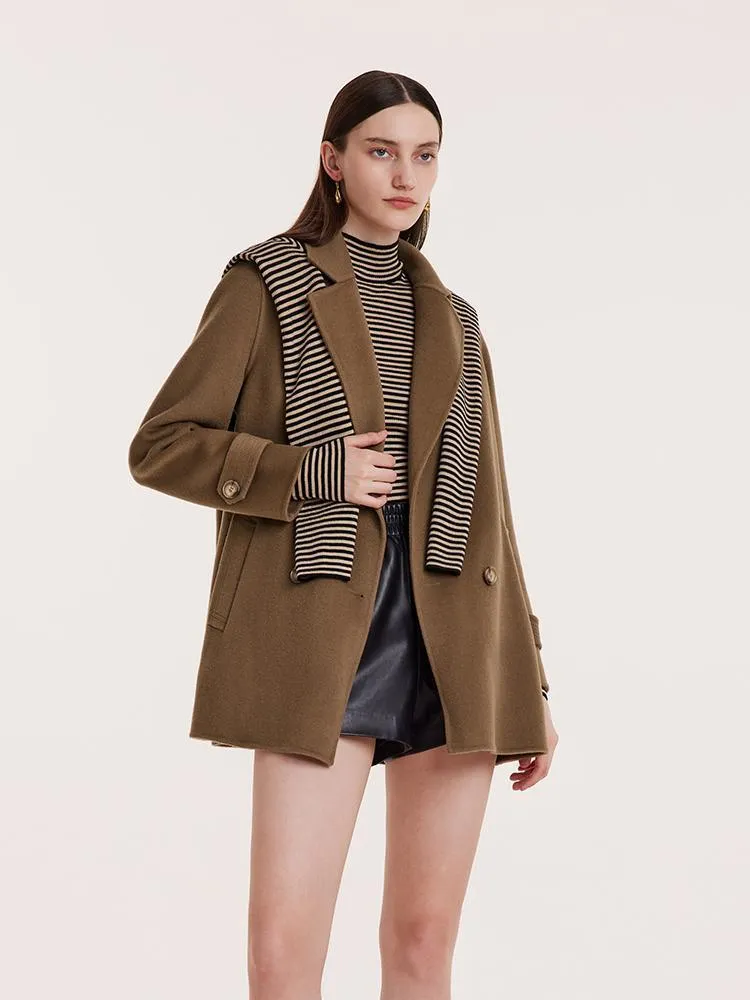 Mid-Length Notched Lapel Double-Faced Wool Coat