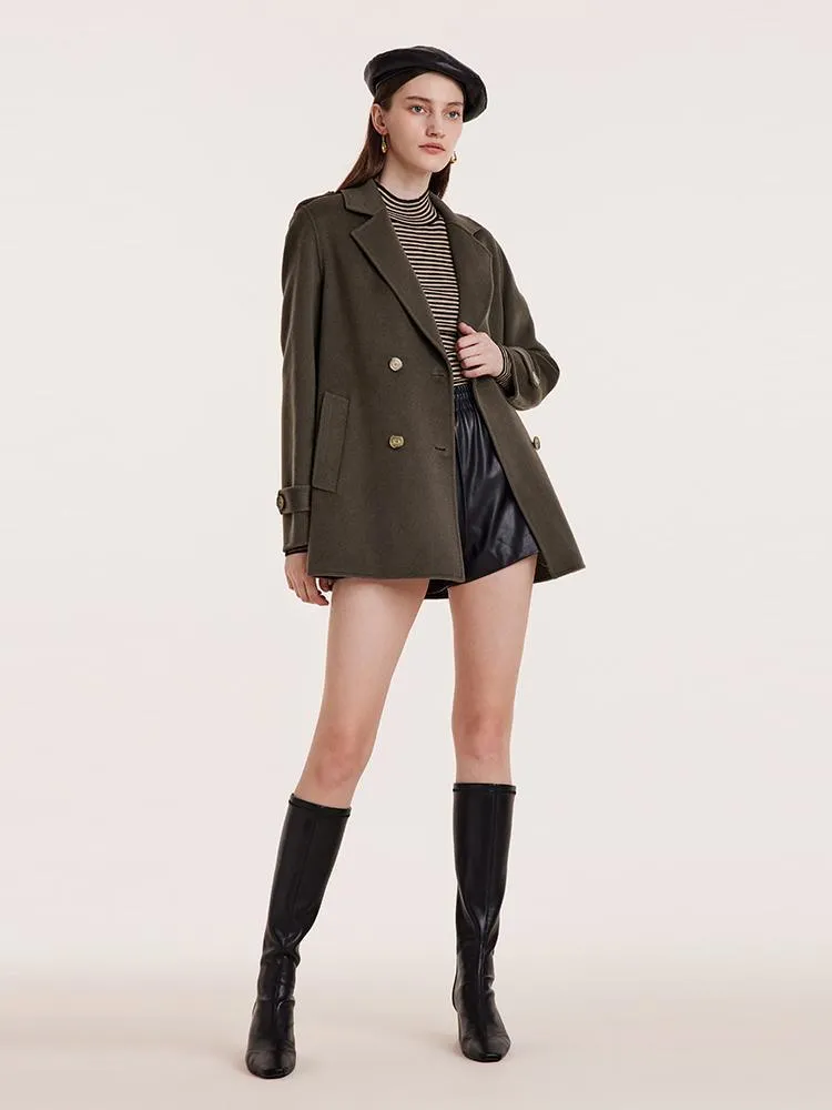 Mid-Length Notched Lapel Double-Faced Wool Coat