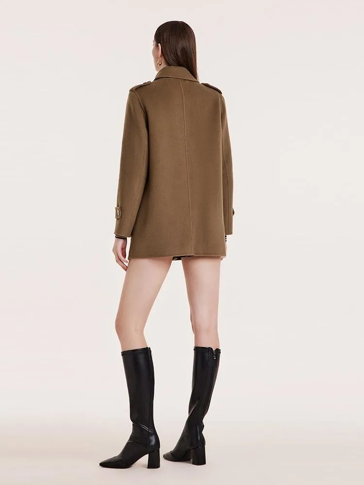 Mid-Length Notched Lapel Double-Faced Wool Coat