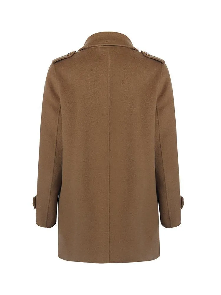 Mid-Length Notched Lapel Double-Faced Wool Coat