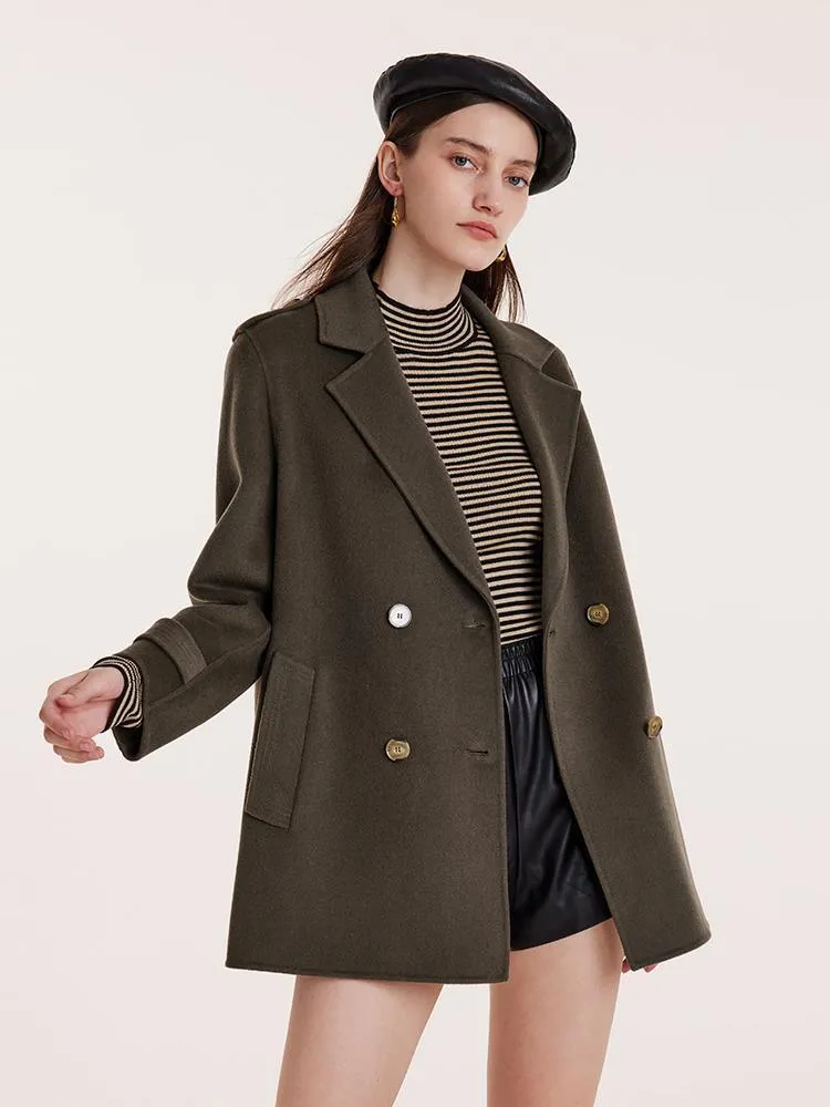 Mid-Length Notched Lapel Double-Faced Wool Coat