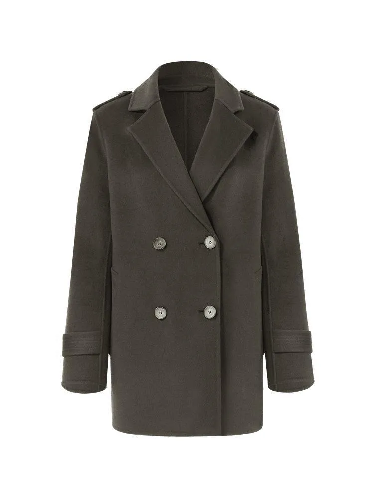 Mid-Length Notched Lapel Double-Faced Wool Coat