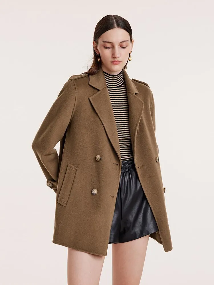 Mid-Length Notched Lapel Double-Faced Wool Coat