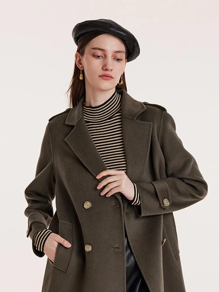 Mid-Length Notched Lapel Double-Faced Wool Coat
