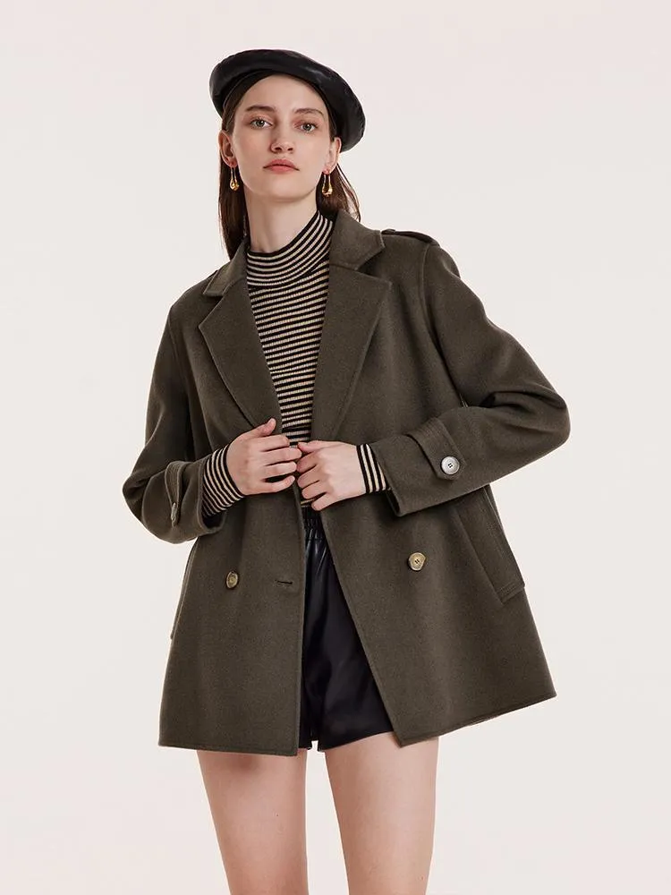 Mid-Length Notched Lapel Double-Faced Wool Coat