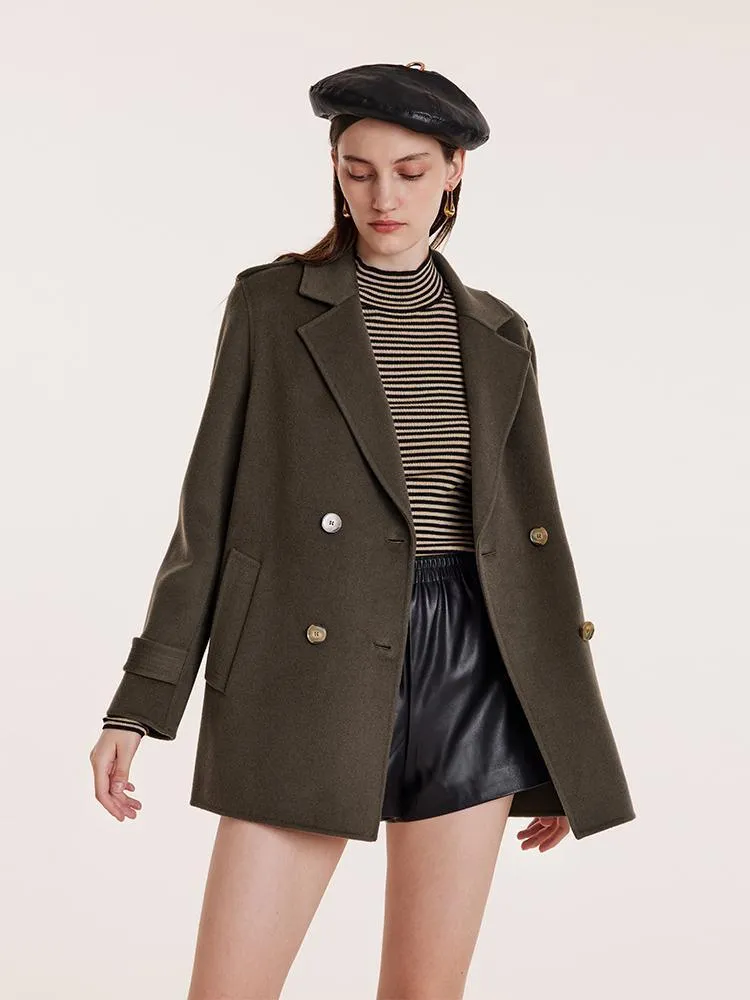 Mid-Length Notched Lapel Double-Faced Wool Coat
