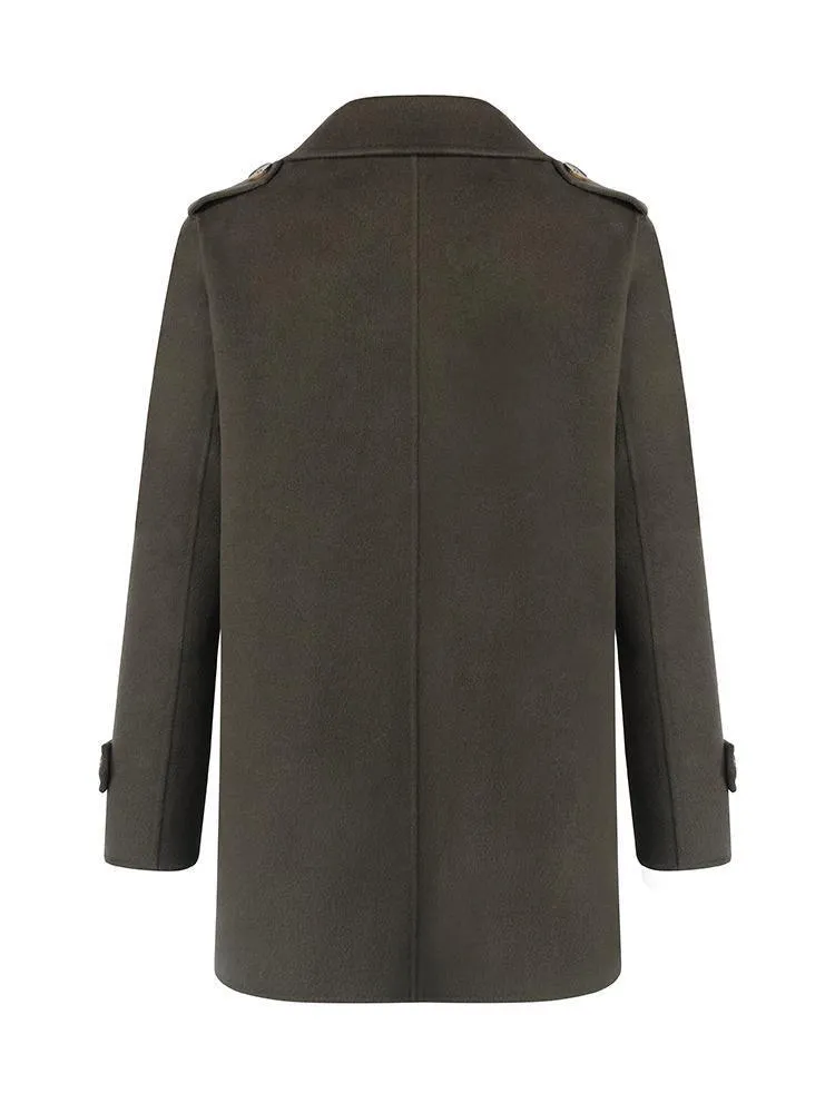 Mid-Length Notched Lapel Double-Faced Wool Coat