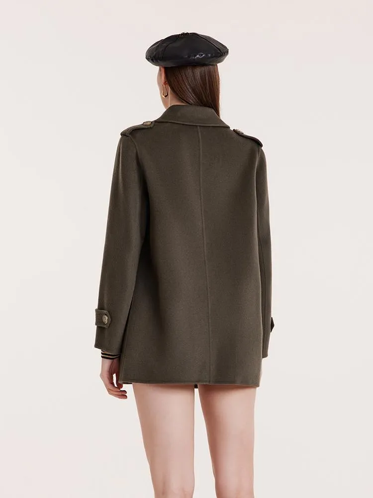 Mid-Length Notched Lapel Double-Faced Wool Coat