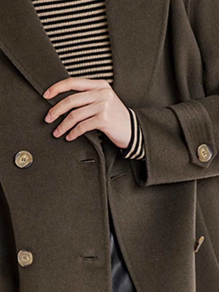 Mid-Length Notched Lapel Double-Faced Wool Coat