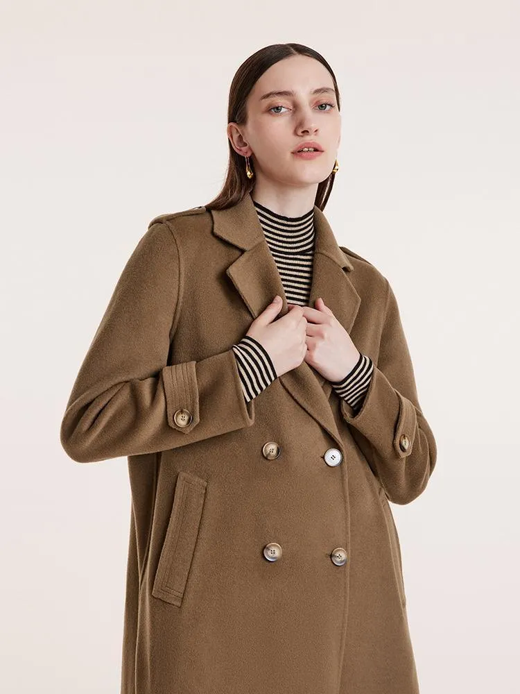 Mid-Length Notched Lapel Double-Faced Wool Coat