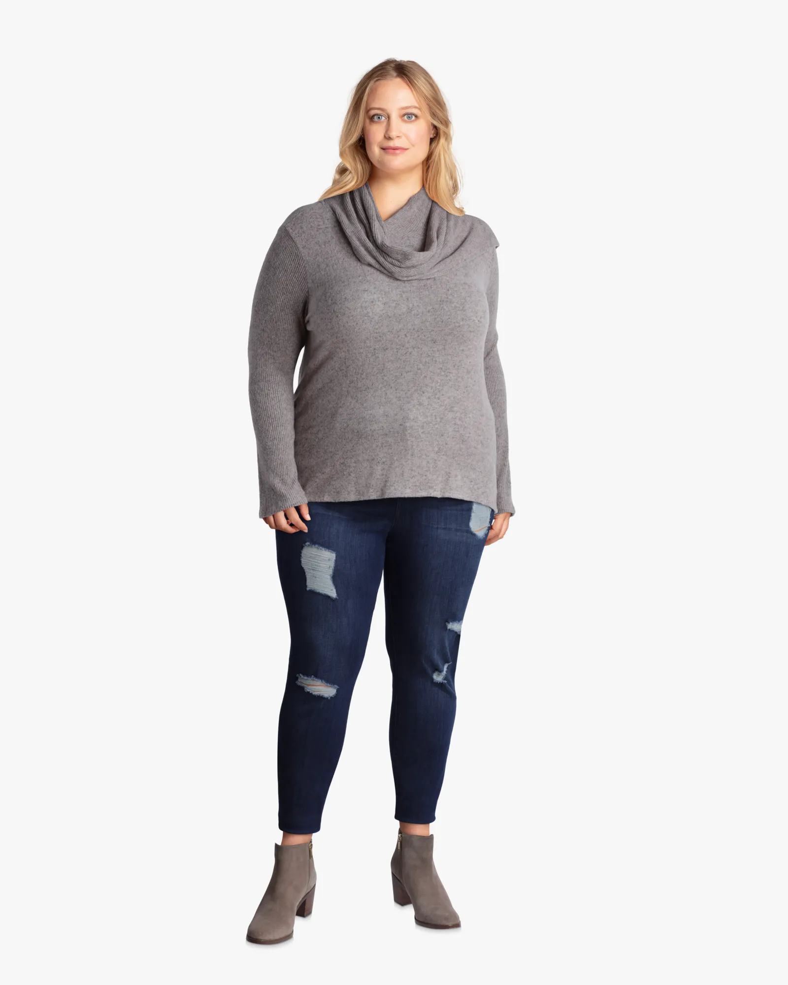 Millie Knit Top & Scarf | Light Grey / Pink