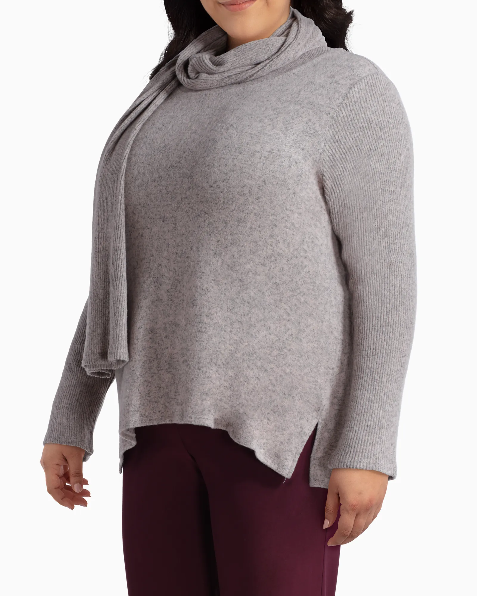 Millie Knit Top & Scarf | Light Grey / Pink