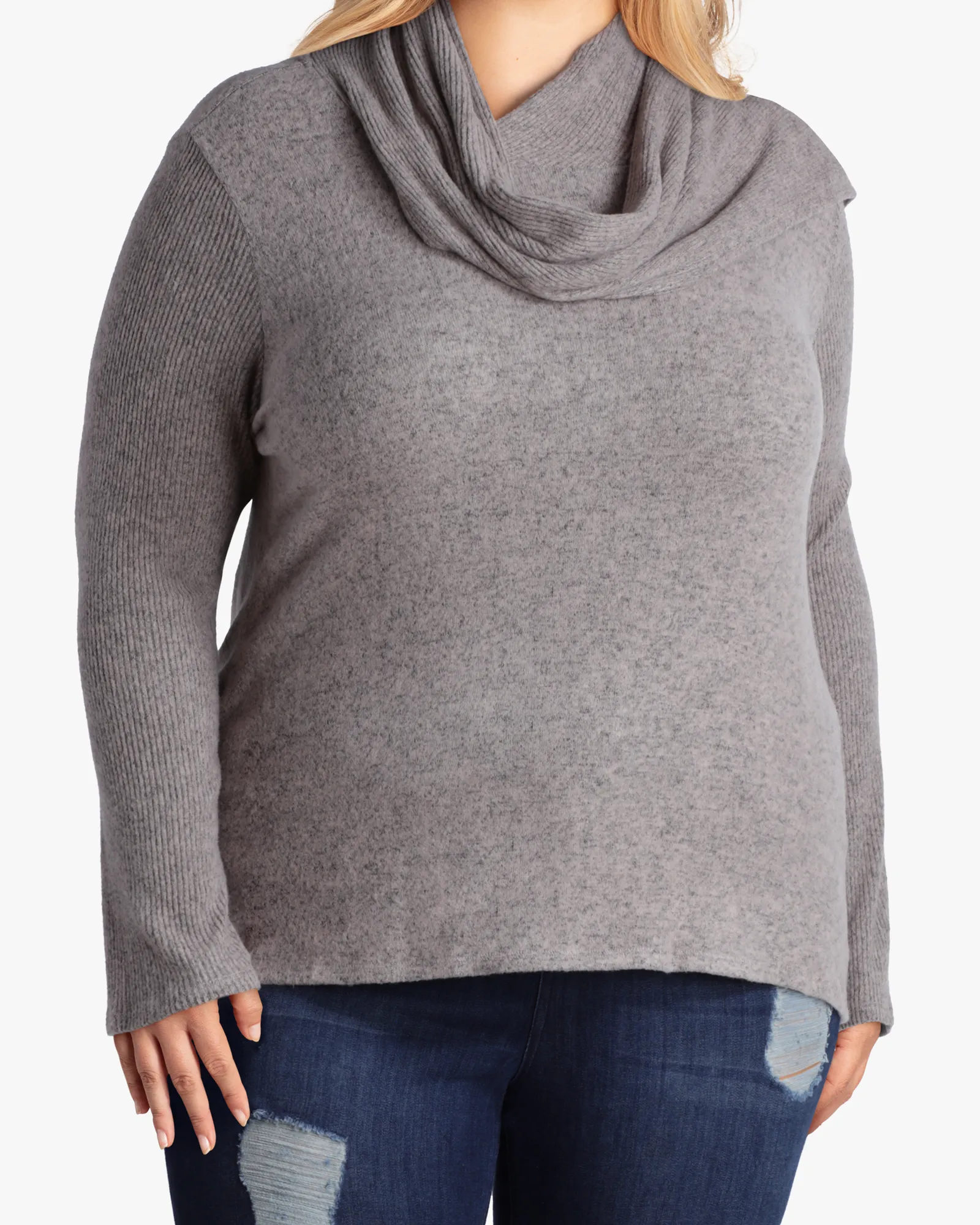 Millie Knit Top & Scarf | Light Grey / Pink
